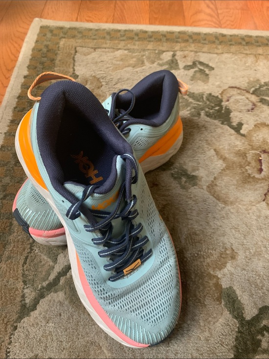 Hoka One One Shoes - Hoka One One Women's Light Blue Running Shoes with Navy, Orange & Pink Accents